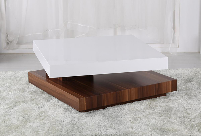 Malawi High Gloss Coffee Table In White & Walnut - Click Image to Close